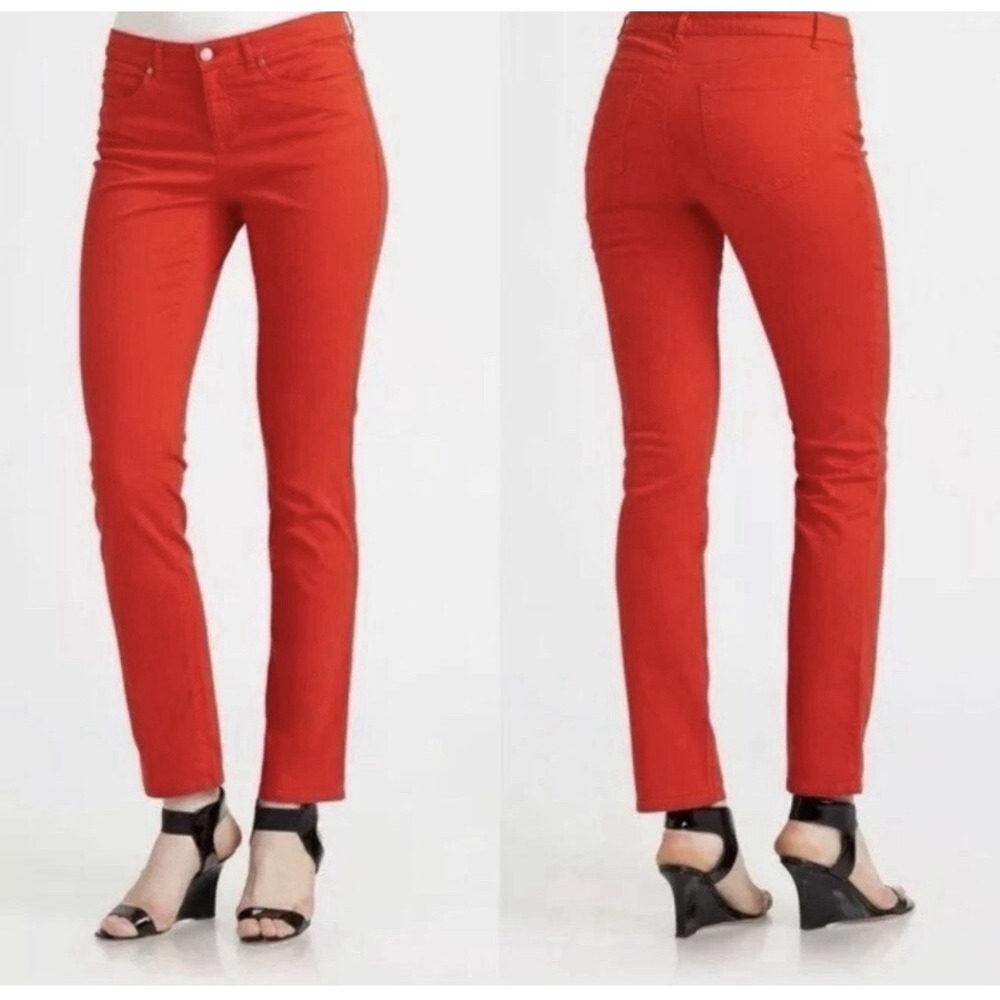 EILEEN FISHER Size 10 Skinny Ankle Jeans Fire Orange ORGANIC COTTON Stretch
